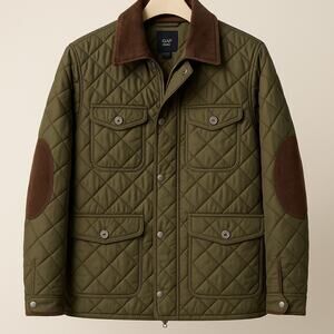 Boys Gap Preppy Quilted Field Jacket Green Corduroy Details XXL 14/16